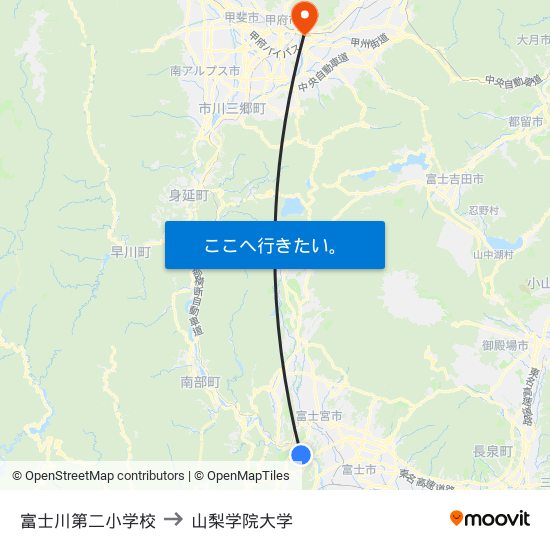 富士川第二小学校 to 山梨学院大学 map