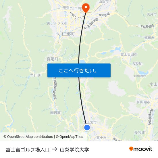 富士宮ゴルフ場入口 to 山梨学院大学 map