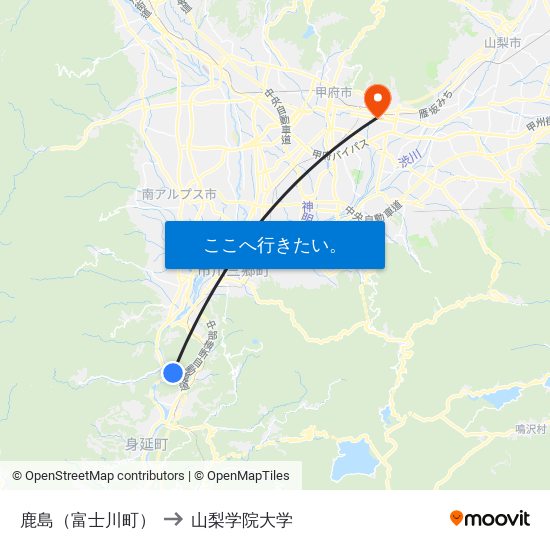 鹿島（富士川町） to 山梨学院大学 map