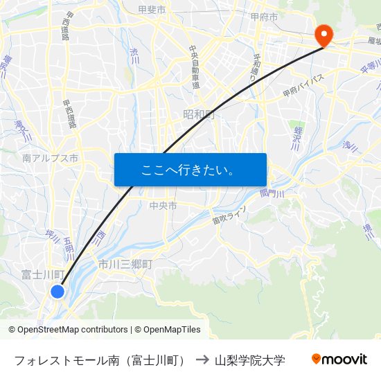 フォレストモール南（富士川町） to 山梨学院大学 map