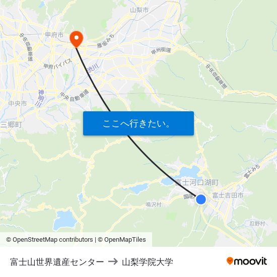 富士山世界遺産センター to 山梨学院大学 map