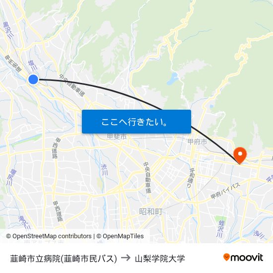 韮崎市立病院(韮崎市民バス) to 山梨学院大学 map
