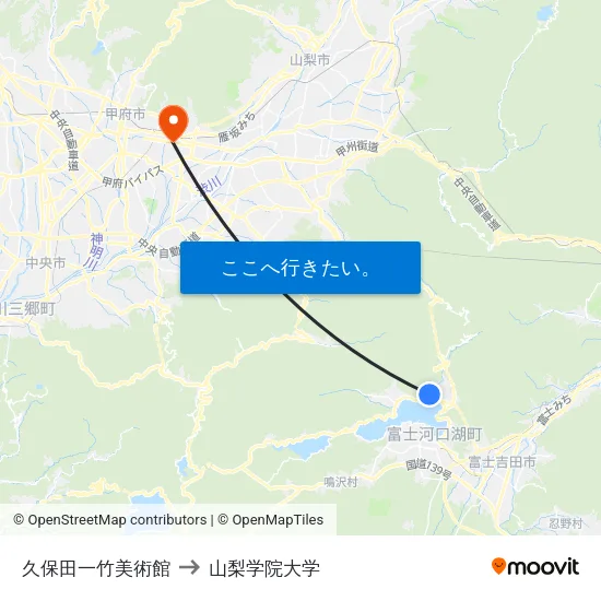 久保田一竹美術館 to 山梨学院大学 map