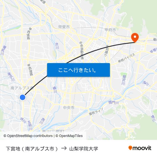 下宮地（南アルプス市） to 山梨学院大学 map