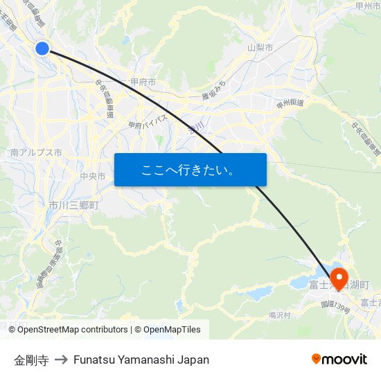 金剛寺 to Funatsu Yamanashi Japan map