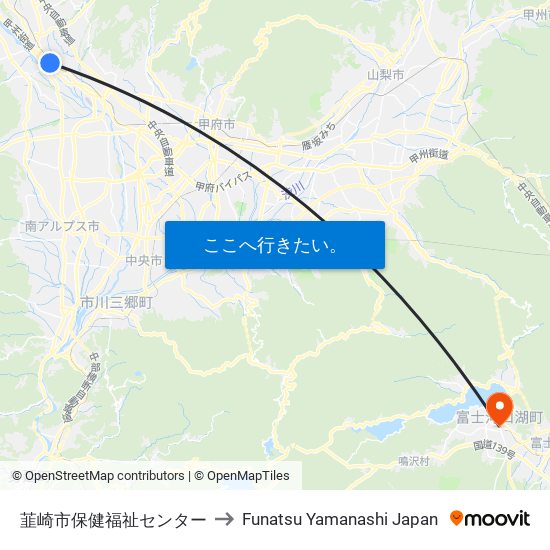 韮崎市保健福祉センター to Funatsu Yamanashi Japan map