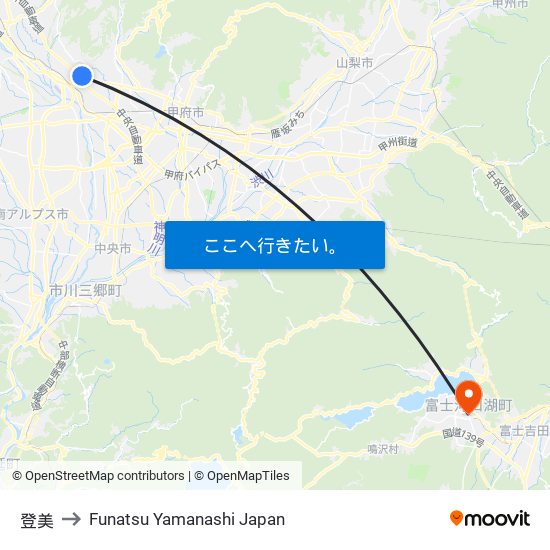 登美 to Funatsu Yamanashi Japan map