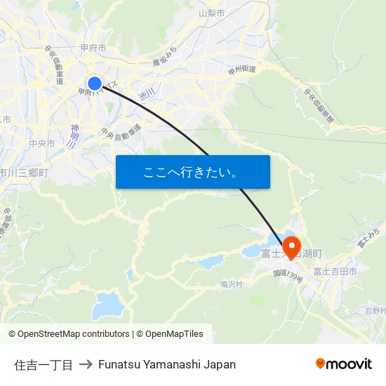 住吉一丁目 to Funatsu Yamanashi Japan map