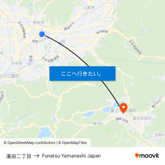 湯田二丁目 to Funatsu Yamanashi Japan map