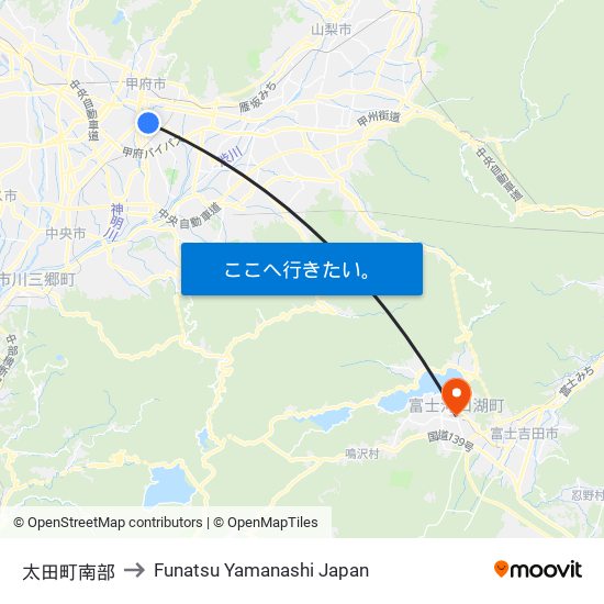 太田町南部 to Funatsu Yamanashi Japan map