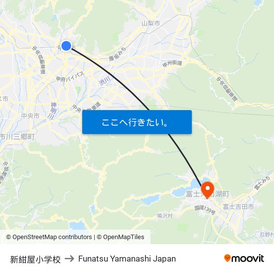 新紺屋小学校 to Funatsu Yamanashi Japan map