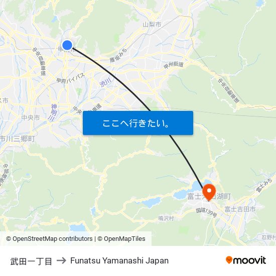 武田一丁目 to Funatsu Yamanashi Japan map