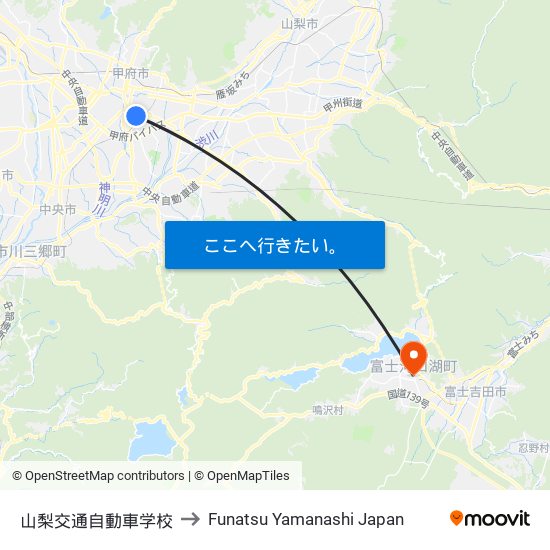 山梨交通自動車学校 to Funatsu Yamanashi Japan map