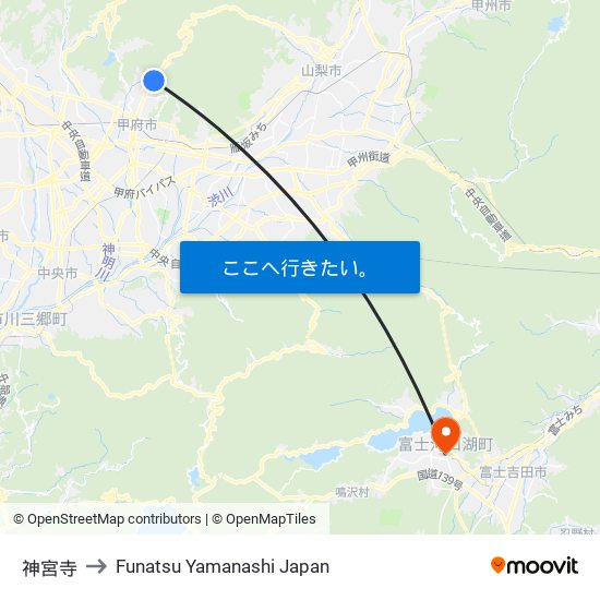 神宮寺 to Funatsu Yamanashi Japan map