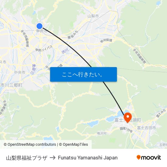 山梨県福祉プラザ to Funatsu Yamanashi Japan map