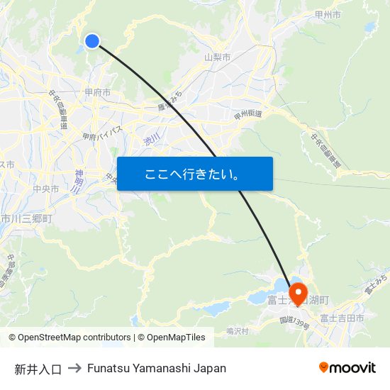 新井入口 to Funatsu Yamanashi Japan map