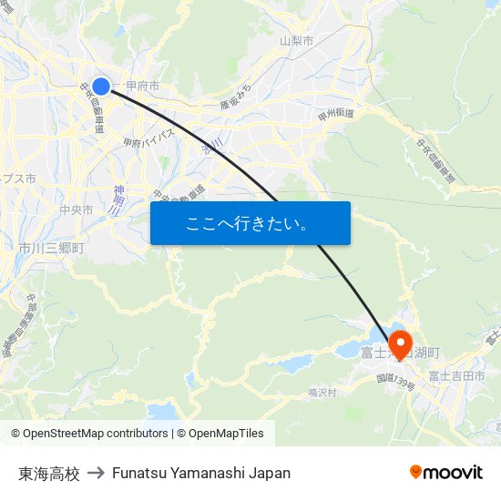 東海高校 to Funatsu Yamanashi Japan map