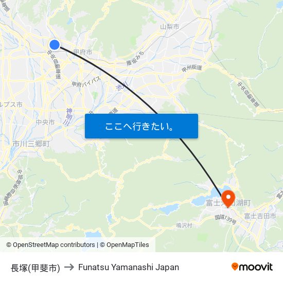 長塚(甲斐市) to Funatsu Yamanashi Japan map