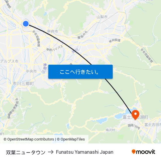双葉ニュータウン to Funatsu Yamanashi Japan map