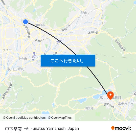 中下条南 to Funatsu Yamanashi Japan map