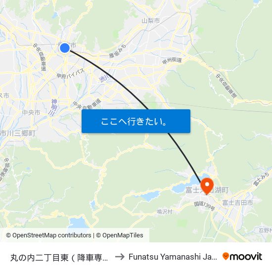 丸の内二丁目東（降車専用） to Funatsu Yamanashi Japan map