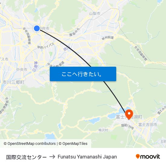 国際交流センター to Funatsu Yamanashi Japan map