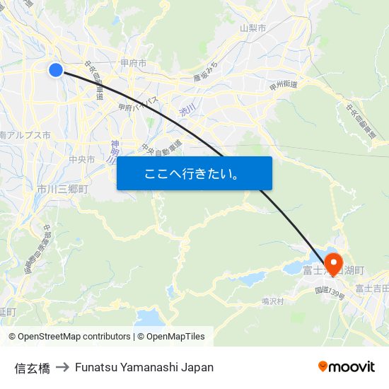 信玄橋 to Funatsu Yamanashi Japan map