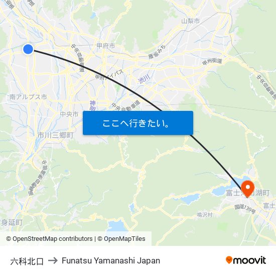 六科北口 to Funatsu Yamanashi Japan map