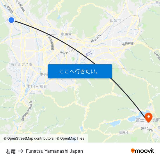 若尾 to Funatsu Yamanashi Japan map