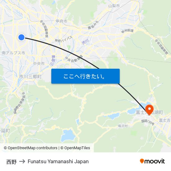 西野 to Funatsu Yamanashi Japan map