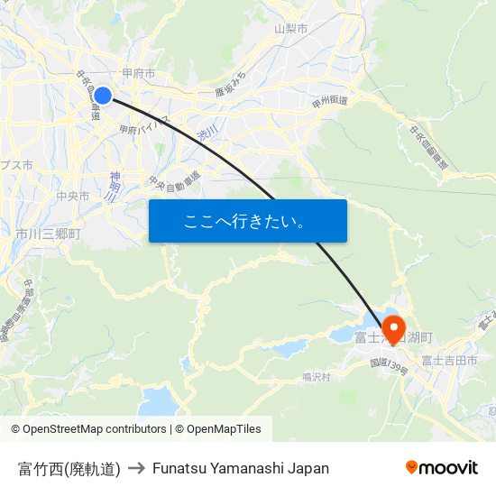 富竹西(廃軌道) to Funatsu Yamanashi Japan map