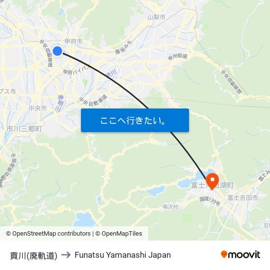 貢川(廃軌道) to Funatsu Yamanashi Japan map