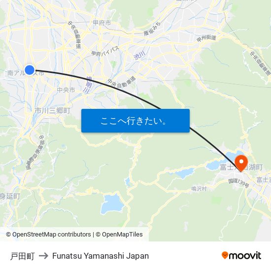 戸田町 to Funatsu Yamanashi Japan map