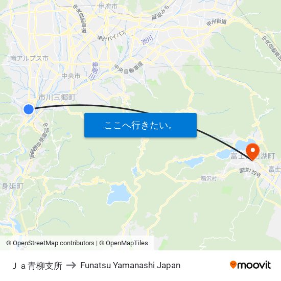 Ｊａ青柳支所 to Funatsu Yamanashi Japan map