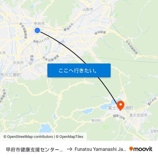 甲府市健康支援センター入口 to Funatsu Yamanashi Japan map