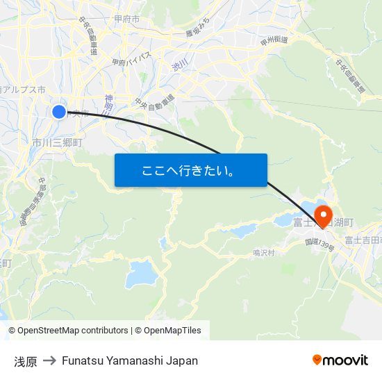 浅原 to Funatsu Yamanashi Japan map