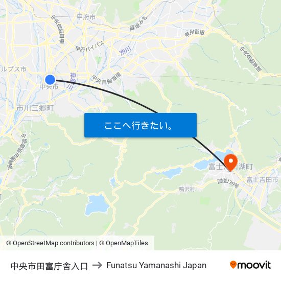 中央市田富庁舎入口 to Funatsu Yamanashi Japan map