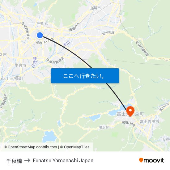 千秋橋 to Funatsu Yamanashi Japan map