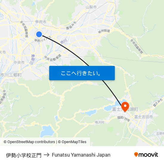 伊勢小学校正門 to Funatsu Yamanashi Japan map