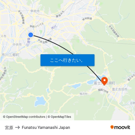 宮原 to Funatsu Yamanashi Japan map