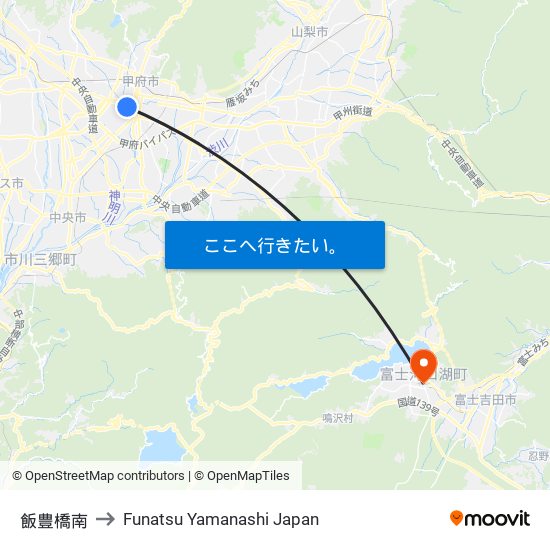 飯豊橋南 to Funatsu Yamanashi Japan map