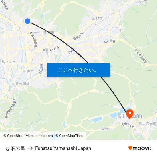 志麻の里 to Funatsu Yamanashi Japan map