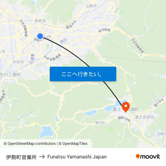 伊勢町営業所 to Funatsu Yamanashi Japan map