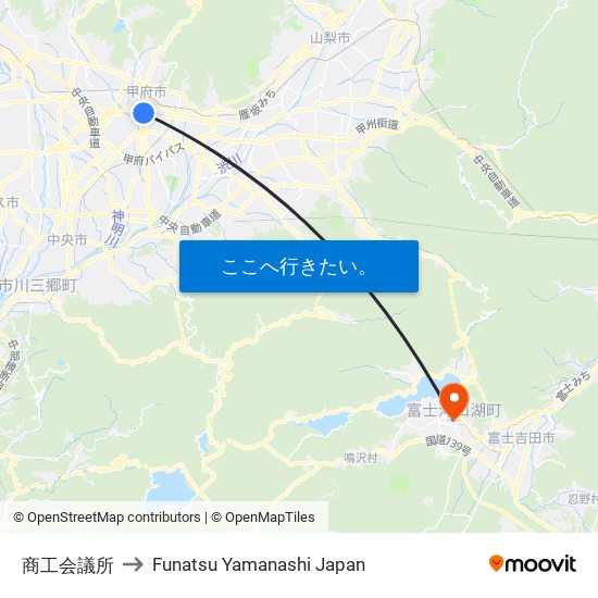 商工会議所 to Funatsu Yamanashi Japan map