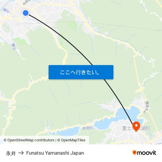 永井 to Funatsu Yamanashi Japan map