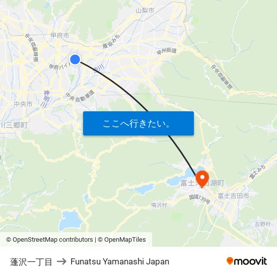 蓬沢一丁目 to Funatsu Yamanashi Japan map
