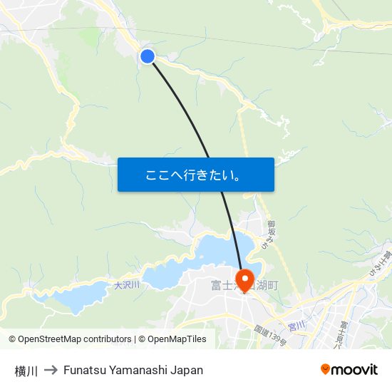 横川 to Funatsu Yamanashi Japan map