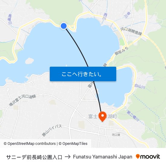 サニーデ前長崎公園入口 to Funatsu Yamanashi Japan map
