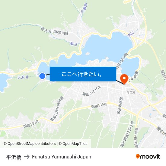 平浜橋 to Funatsu Yamanashi Japan map