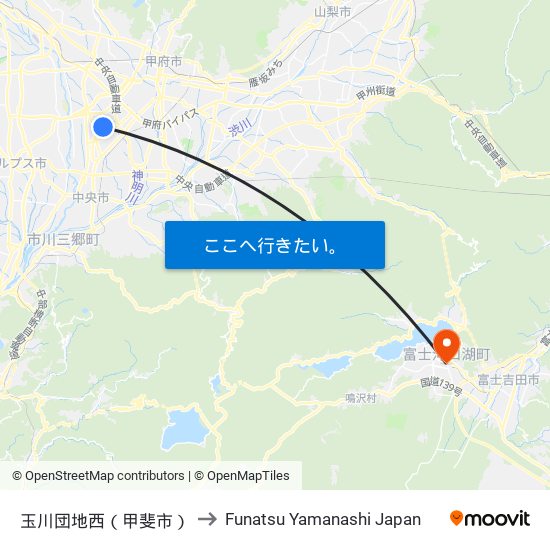 玉川団地西（甲斐市） to Funatsu Yamanashi Japan map